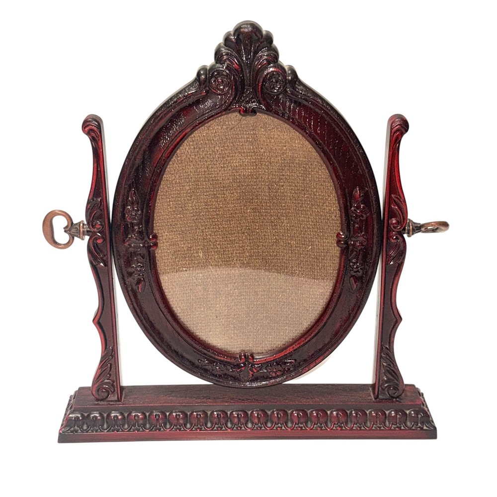 Vintage Ornate Oval Swivel Faux Wood Tilt Picture Frame 5" x 7" BRITISH~MCM - Picture 2 of 16